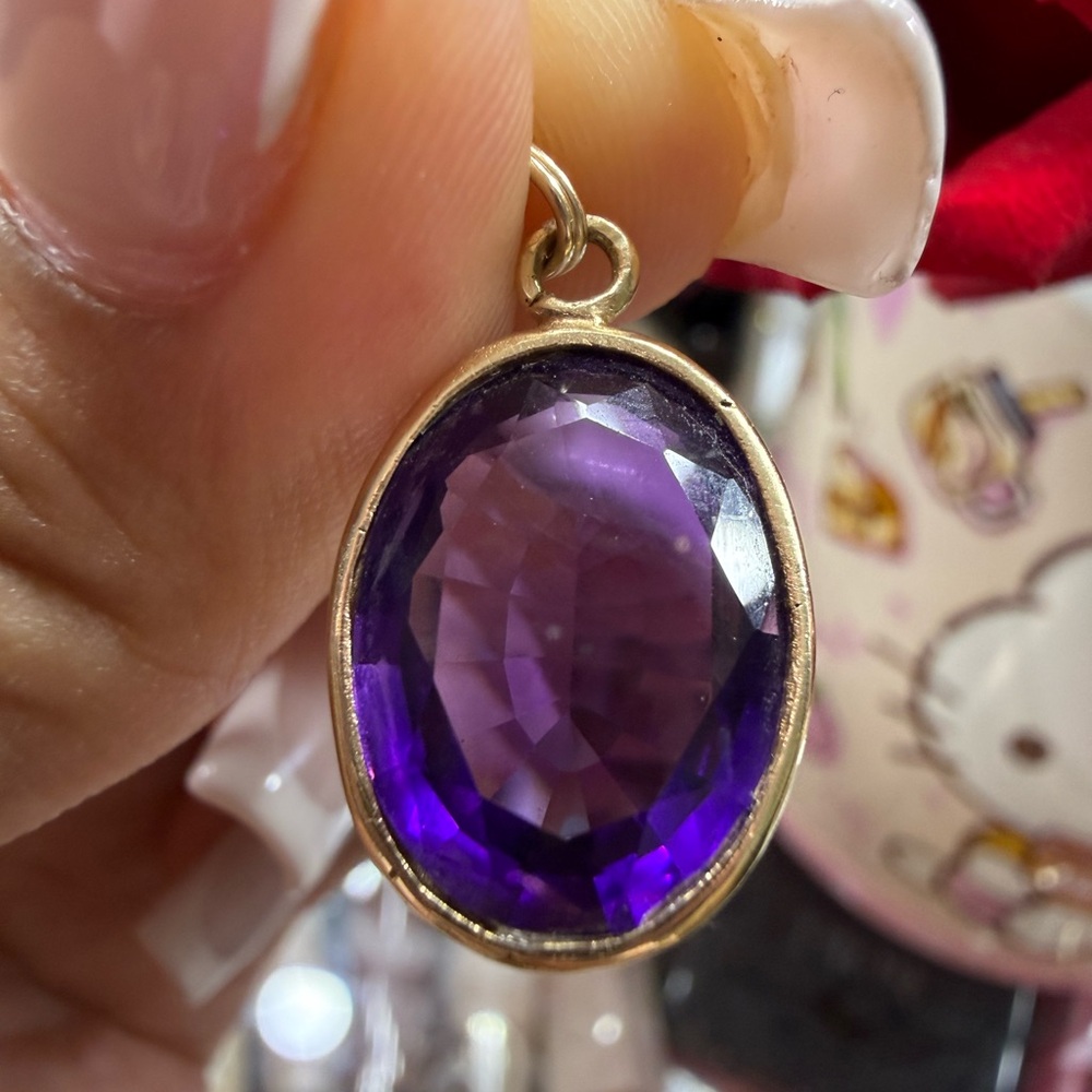 14k solid gold pendant with natural amethyst